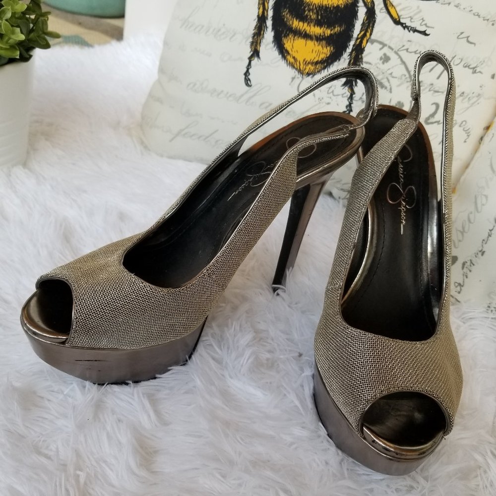 Jessica Simpson pewter metalic Peep-toe